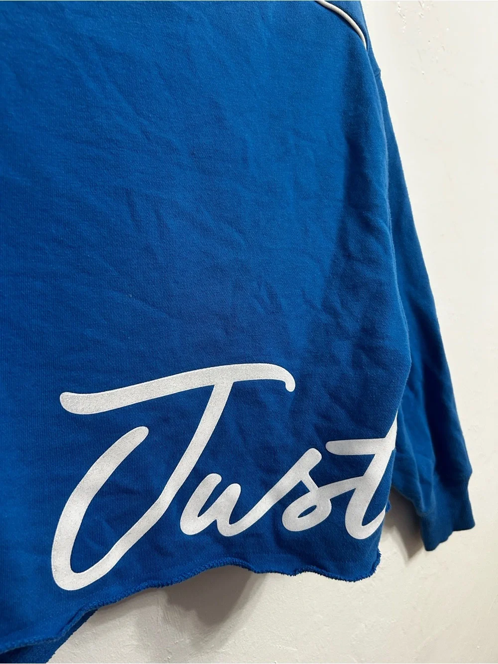 Justice Royal Blue Cropped Crewneck Sweatshirt with White Script